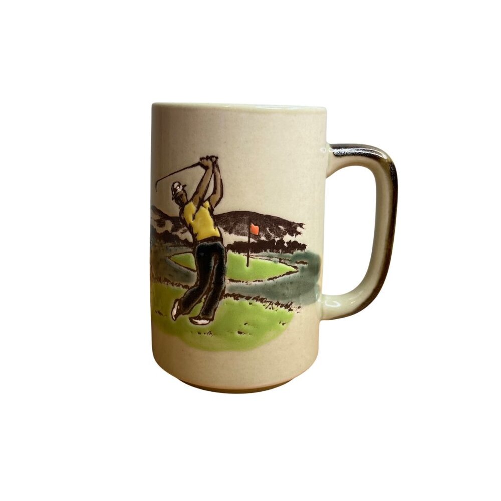 Vintage Otagiri Golfer‎ Mug Stoneware Embossed Golf Fairway